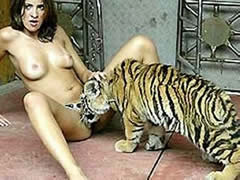 Tiger licking sexy girl